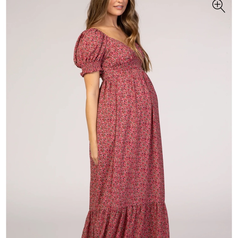 Floral Puff Sleeve Maternity Maxi Dress